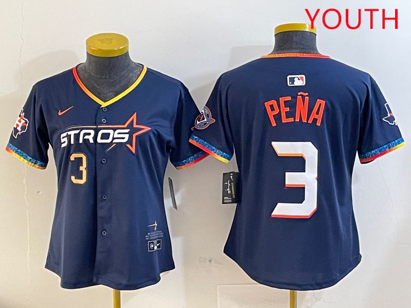 Youth Houston Astros #3 Pena Drak Blue Fourth generation Joint Name 2025 Nike MLB Jersey style 2->youth mlb jersey->Youth Jersey